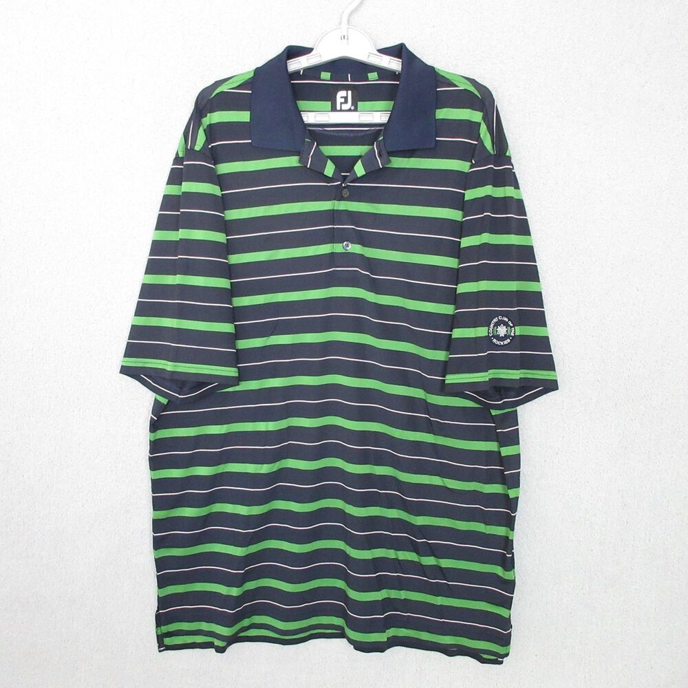 FootJoy Polo Shirt Mens XL Navy Green Striped Country Club of the Rockies Golf